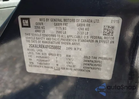 2015 GMC Terrain Sle-2 from USA, damaged, VIN 2GKALREK4F6259802